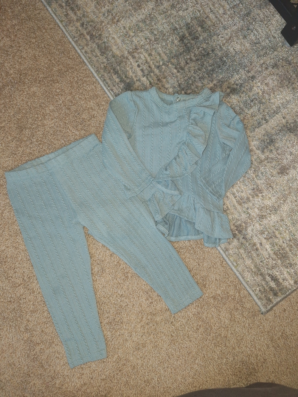 Textured Cable Knit Ruffle Set in Light Blue